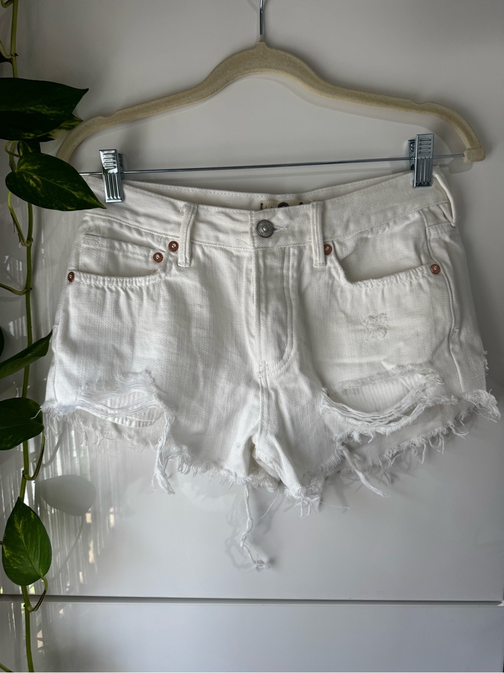We The Free White Distressed Denim Cutoff Shorts